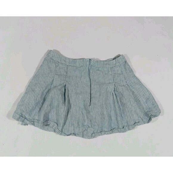 Reformation Carol Linen Pleated Mini Skirt Size 10 Blue Stripe Buttons Preppy - Picture 9 of 12